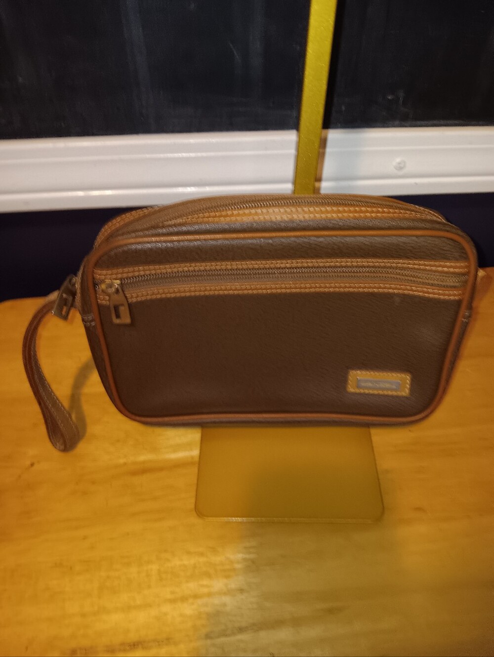 Lancel Men's Brown Leather Travel Wristlet Toiletry Bag